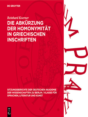 cover image of Die Abkürzung der Homonymität in griechischen Inschriften